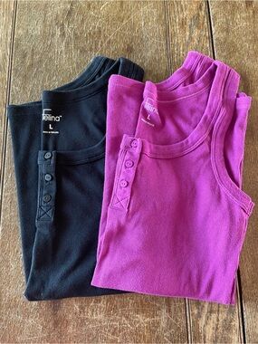 Ribbed Tank Tops - Black & Magenta